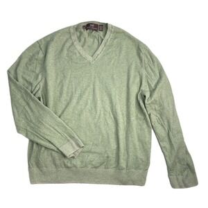 Hickey Freeman Mens V Neck‎ Sweater Long Sleeve Green Cotton Pullover